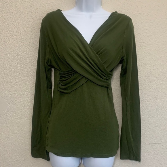 DEREK HEART Cross Body Green Semi Ribbed Sweater Long Sleeved - Picture 1 of 8
